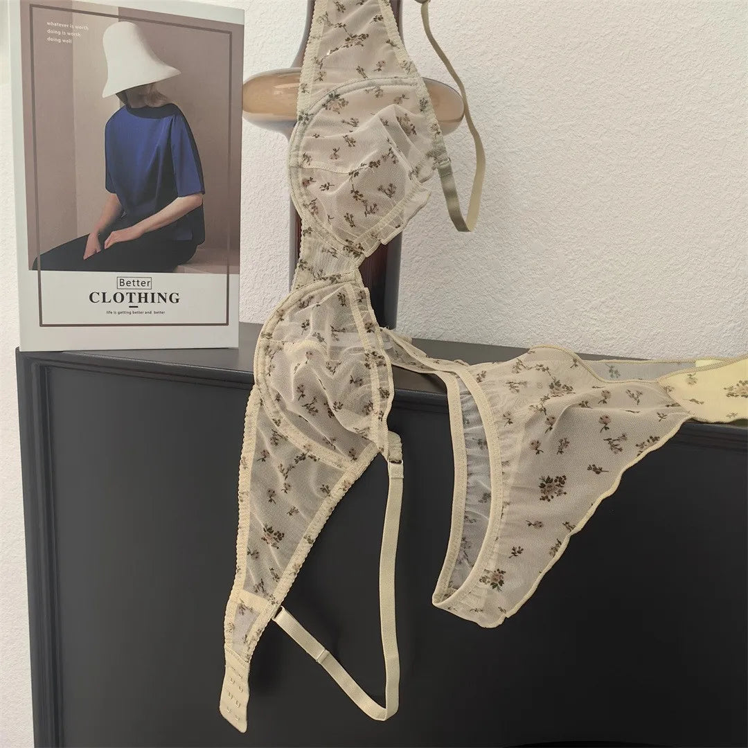 AuraVibe Floral Lace Bralette & Brief Set - Ultra- Thin & Breathable