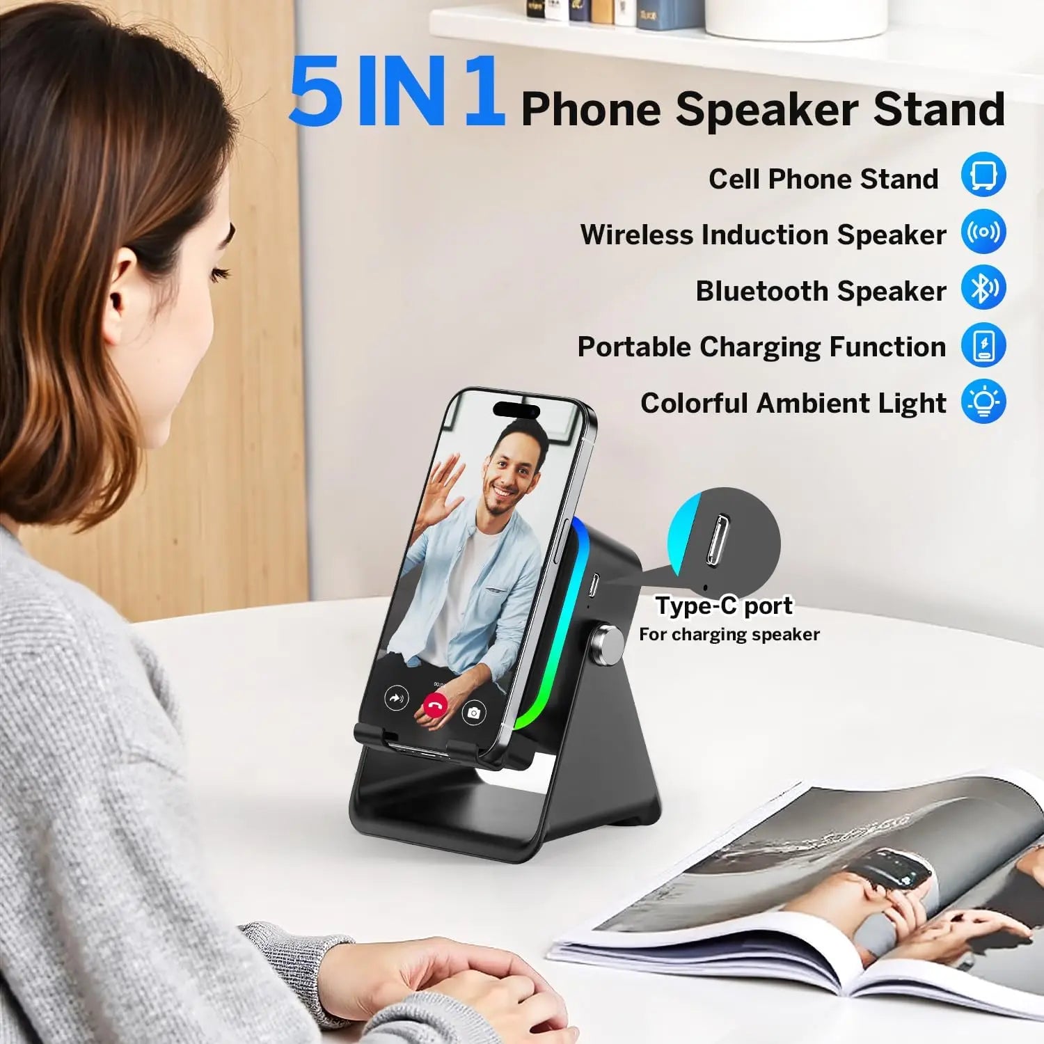 5-in-1 Upgraded Wireless Induction Speaker & Holder