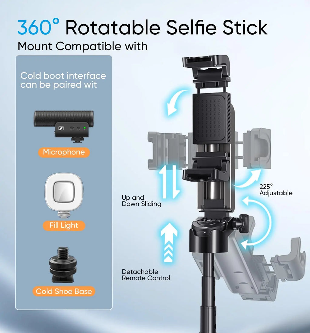 360° Rotating Wireless Bluetooth Mini Tripod & Selfie Stick – One-Touch Remote