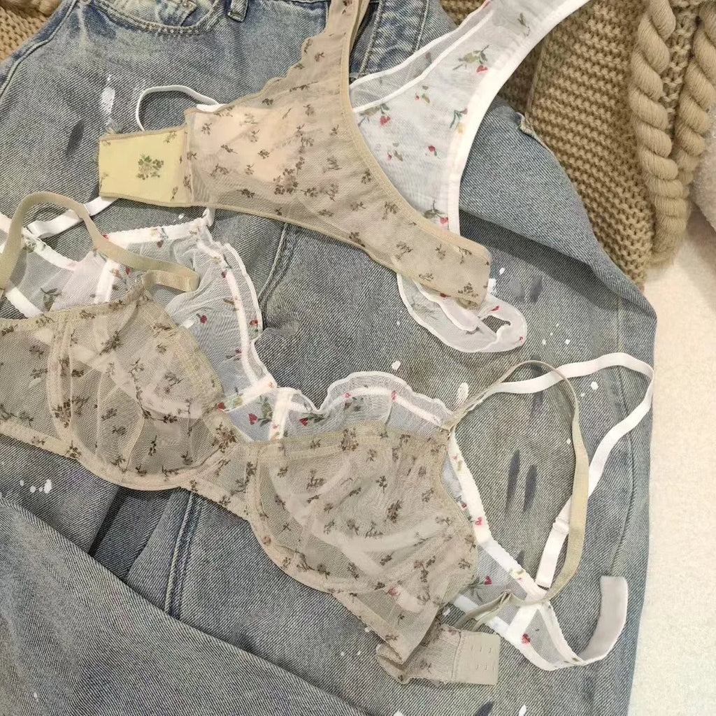 AuraVibe Floral Lace Bralette & Brief Set - Ultra- Thin & Breathable