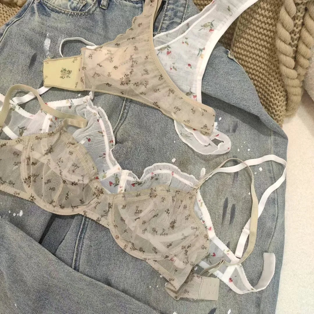 AuraVibe Floral Lace Bralette & Brief Set - Ultra- Thin & Breathable