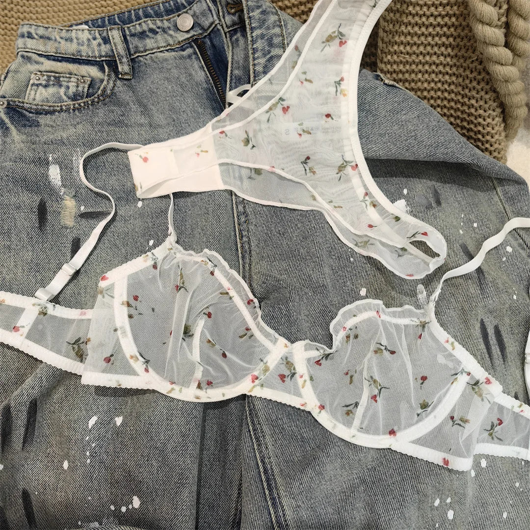 AuraVibe Floral Lace Bralette & Brief Set - Ultra- Thin & Breathable