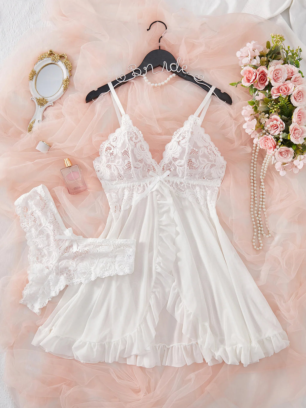 AuraVibe Lace Slip & Lingerie Set - Soft V-Neck Sleepwear