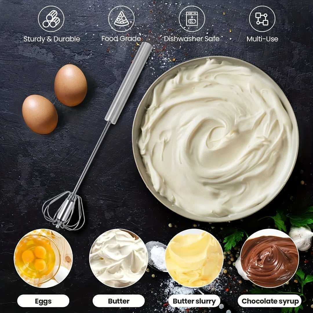 Semi - Automatic Stainless Steel Whisk - Effortless Mixing for Kitchen Baking