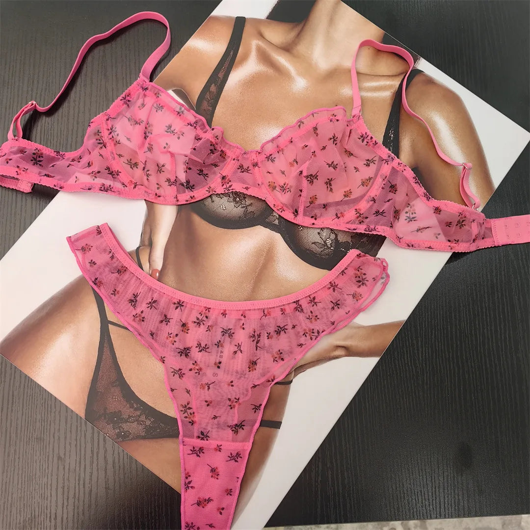 AuraVibe Floral Lace Bralette & Brief Set - Ultra- Thin & Breathable