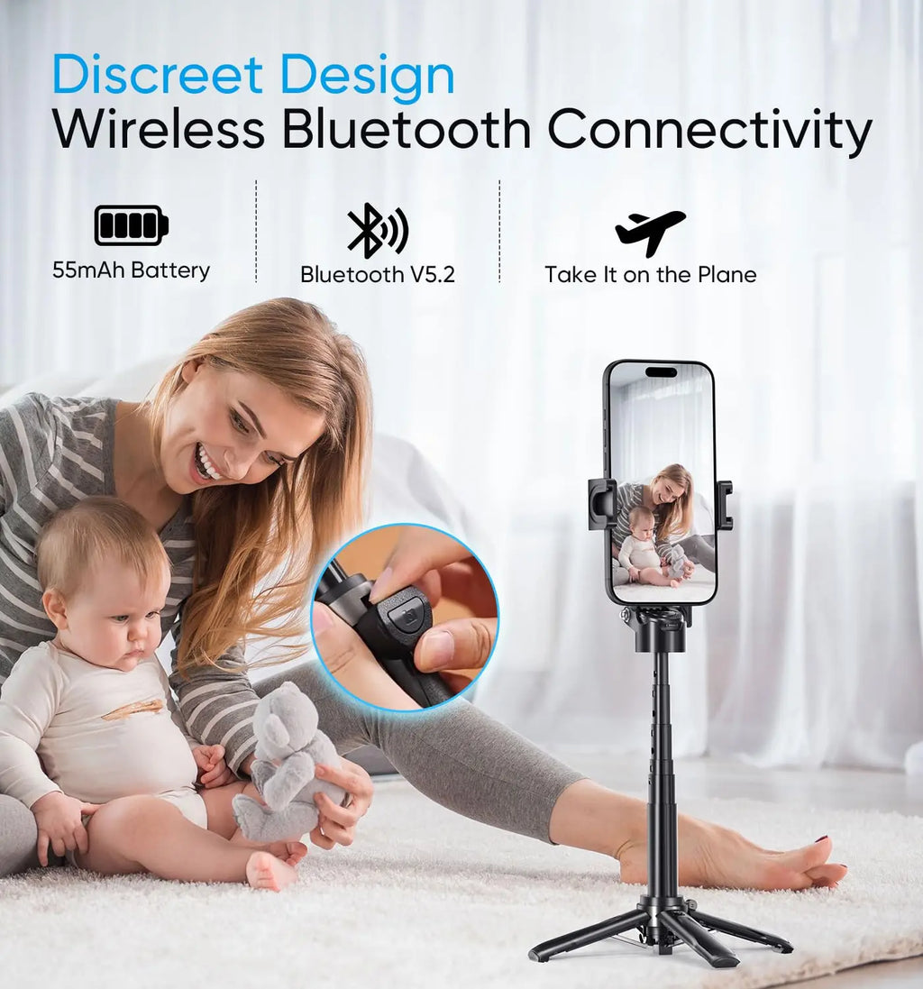 360° Rotating Wireless Bluetooth Mini Tripod & Selfie Stick – One-Touch Remote