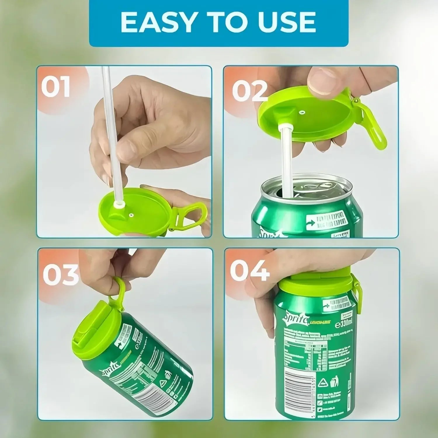 Reusable Silicone Soda Can Lid with Straw - Leak-Proof Beverage Cover