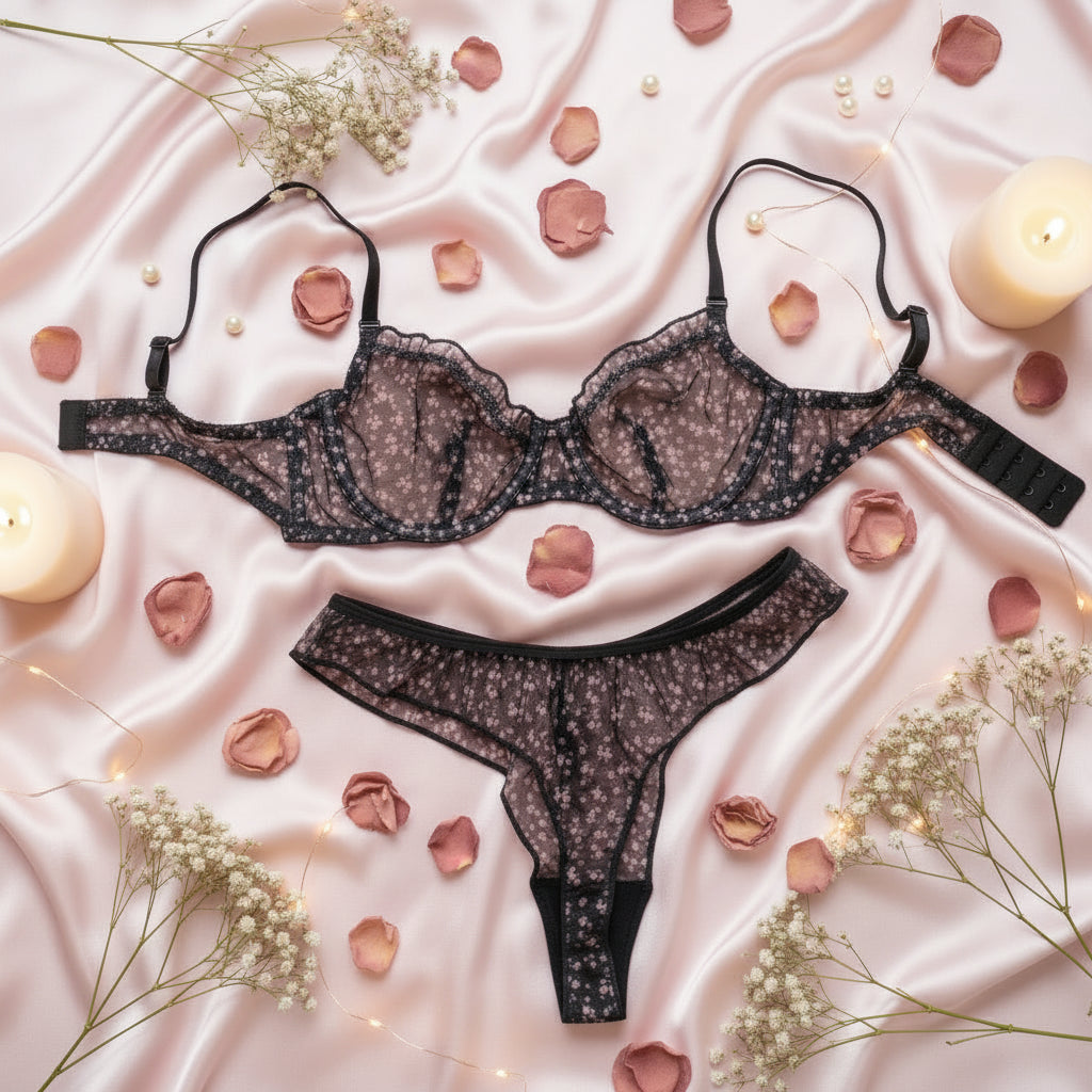 AuraVibe Floral Lace Bralette & Brief Set - Ultra- Thin & Breathable