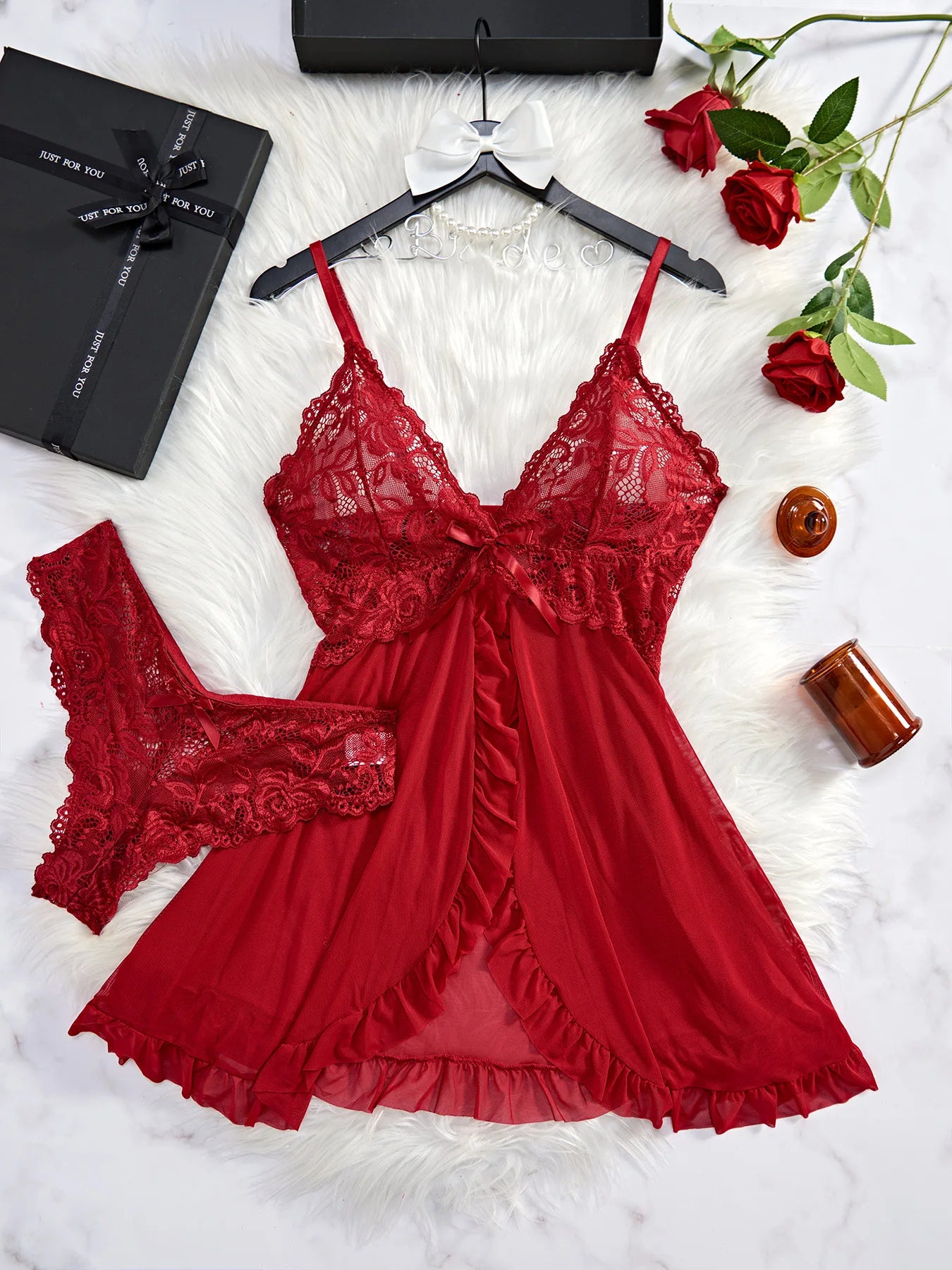 AuraVibe Lace Slip & Lingerie Set - Soft V-Neck Sleepwear