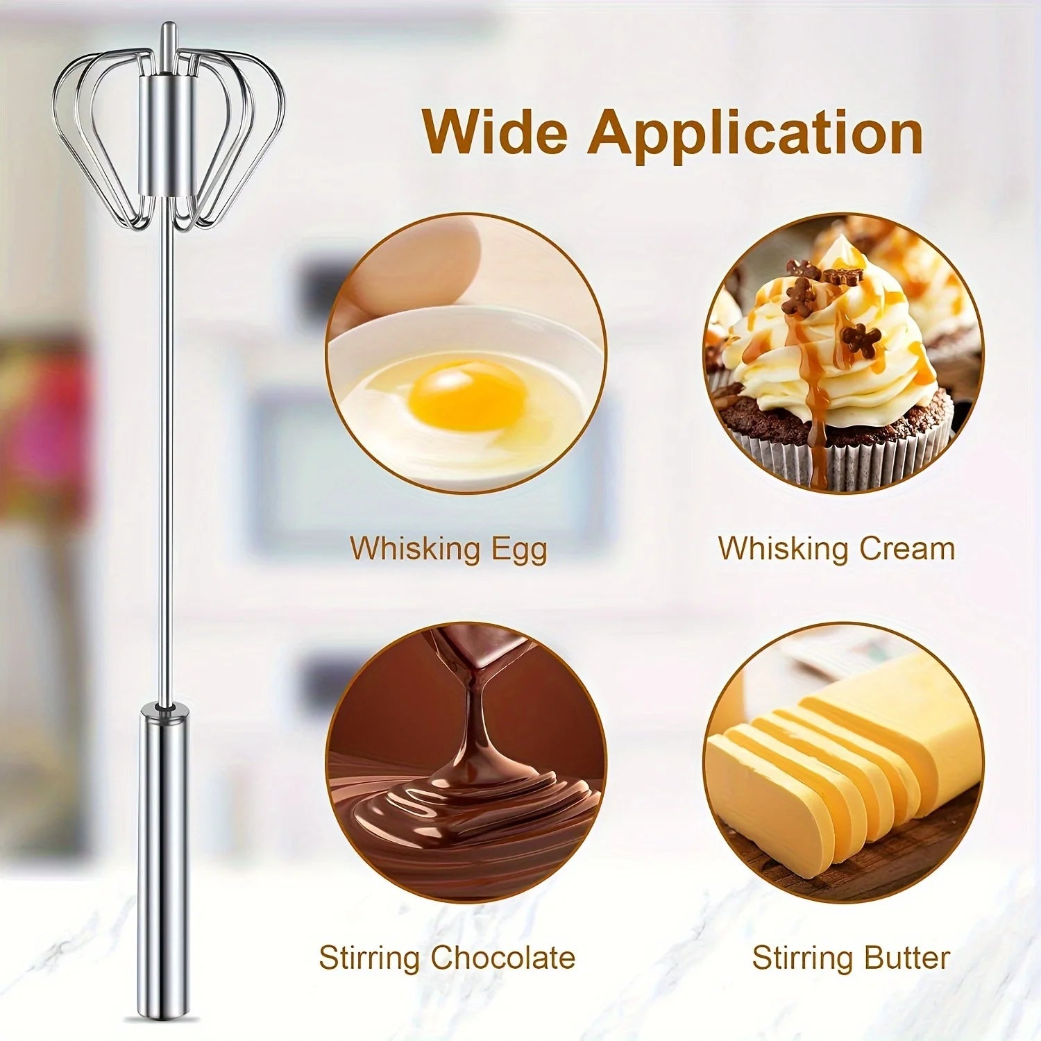 Semi - Automatic Stainless Steel Whisk - Effortless Mixing for Kitchen Baking